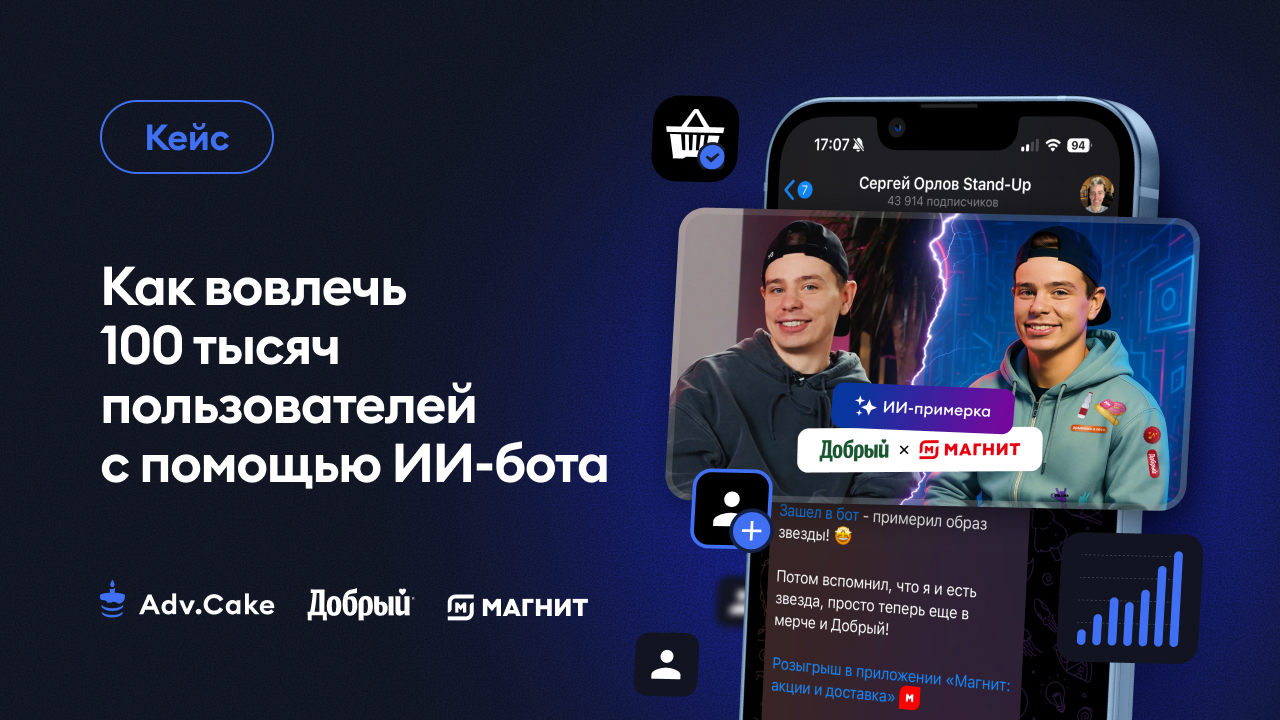 Картинка Кейс АдвКейк, «Добрый» и «Магнит»: как вовлечь 100 тыс. пользователей с помощью ИИ-бота