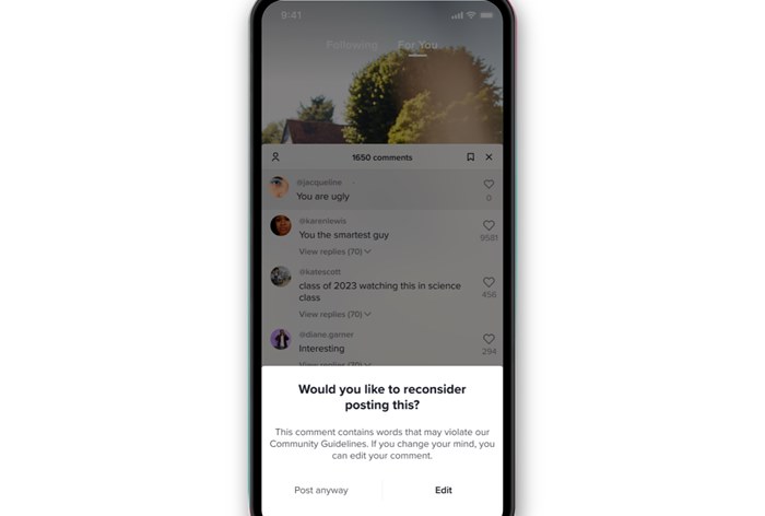 Картинка TikTok предлагает фильтровать оскорбительные высказывания