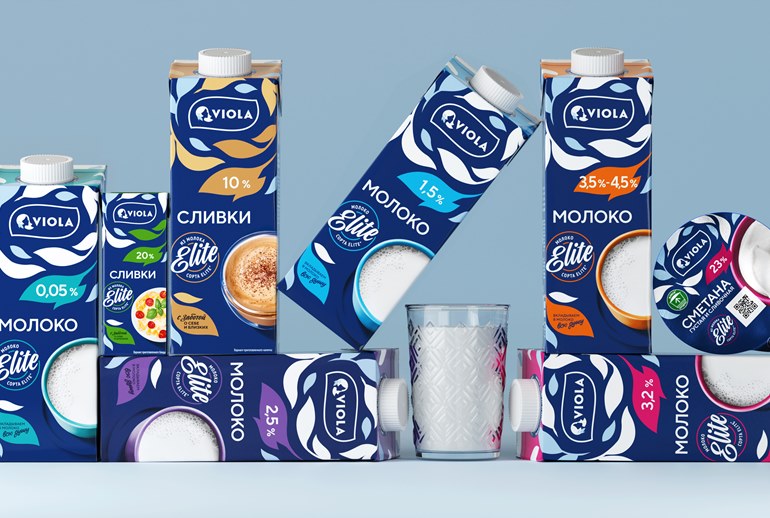 Картинка Упаковка молочных продуктов Viola посинела