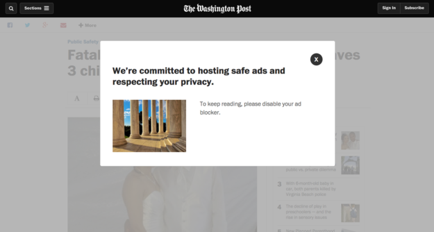 Картинка Washington Post начал блокировать контент от пользователей, у которых стоит AdBlock