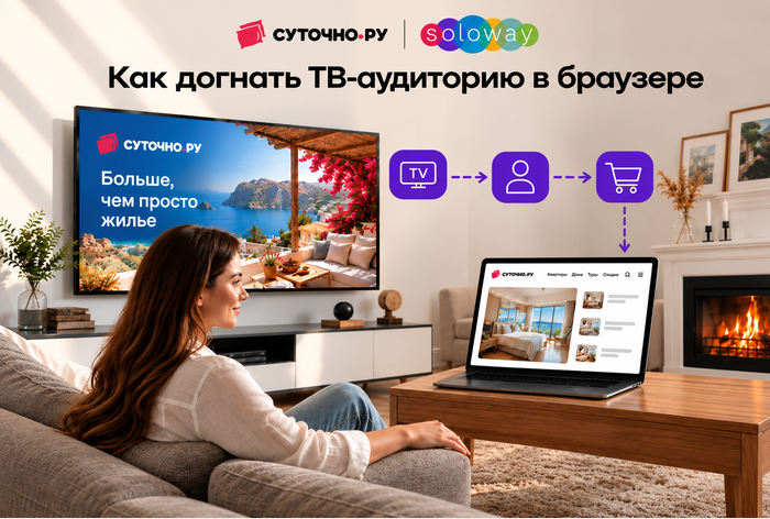 Картинка Кейс «Суточно.ру» и Soloway: как повысить конверсию с помощью ретаргетинга ТВ-аудитории в браузере