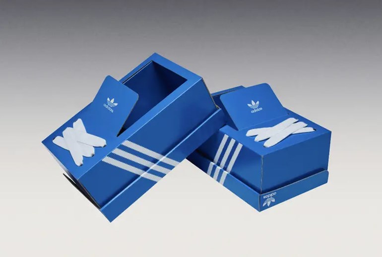 Картинка Adidas предложил людям обуться в синие коробки