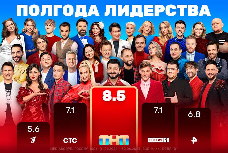 Картинка ТНТ стал лидером среди российских каналов по доле в первом полугодии 2024 года