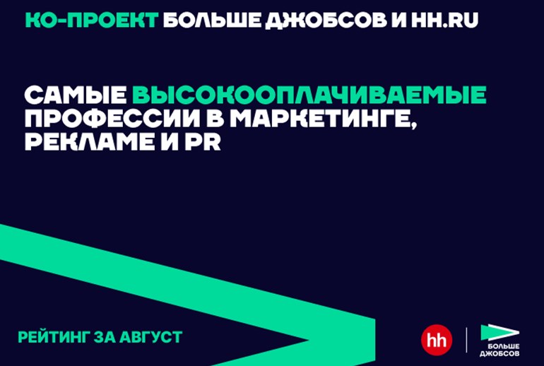 Картинка Топ-10 высокооплачиваемых вакансий августа в рекламе, PR и маркетинге — подборка hh.ru и «Больше джобсов»