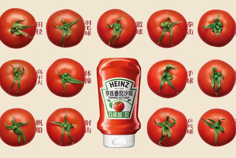 Картинка Heinz превратил плодоножки помидоров в спортсменов для рекламы в Китае