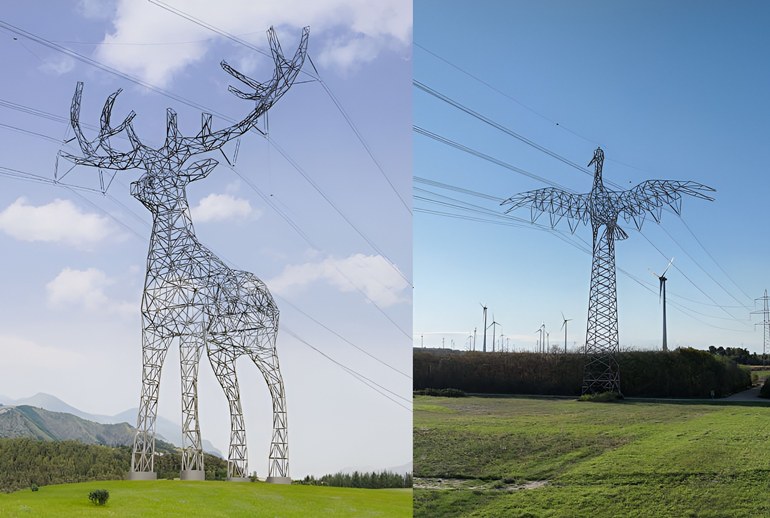 Картинка Олень и аист подхватили австрийские ЛЭП на своих рогах и крыльях