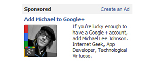 Картинка Facebook забанил аккаунт пользователя за рекламу Google+