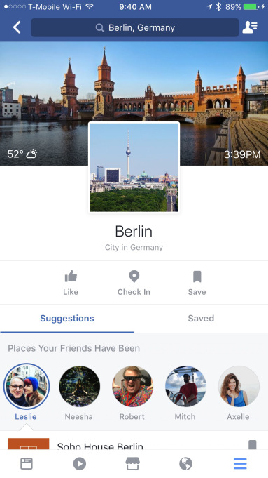 Facebook тестирует в мобильном приложении путеводитель по городам