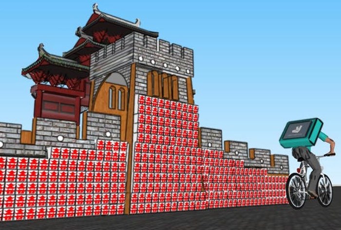 Картинка Сервис Deliveroo построит копию Великой китайской стены из коробок для лапши