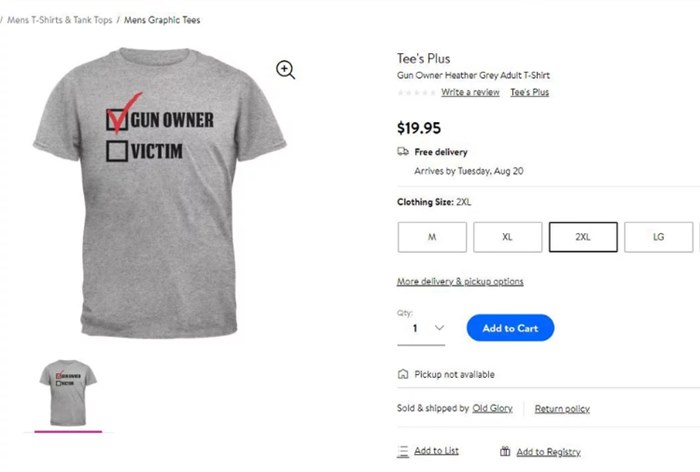 Картинка Walmart осудили за продажу футболок, которые пропагандируют оружие
